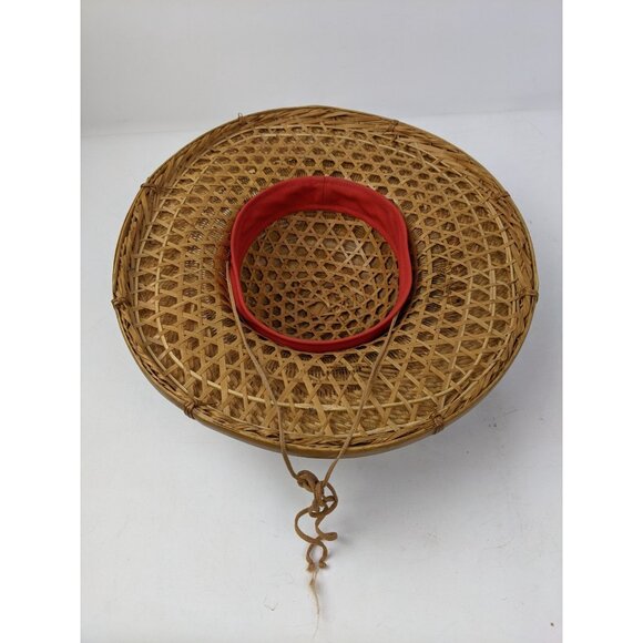 Vintage Asian Woven Rattan Rickshaw Rice Paddy Hat 14\